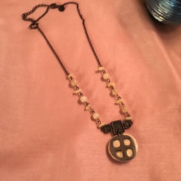 Dark Brown Metal Chain with Beads and Pendant - Picture 4 of 6